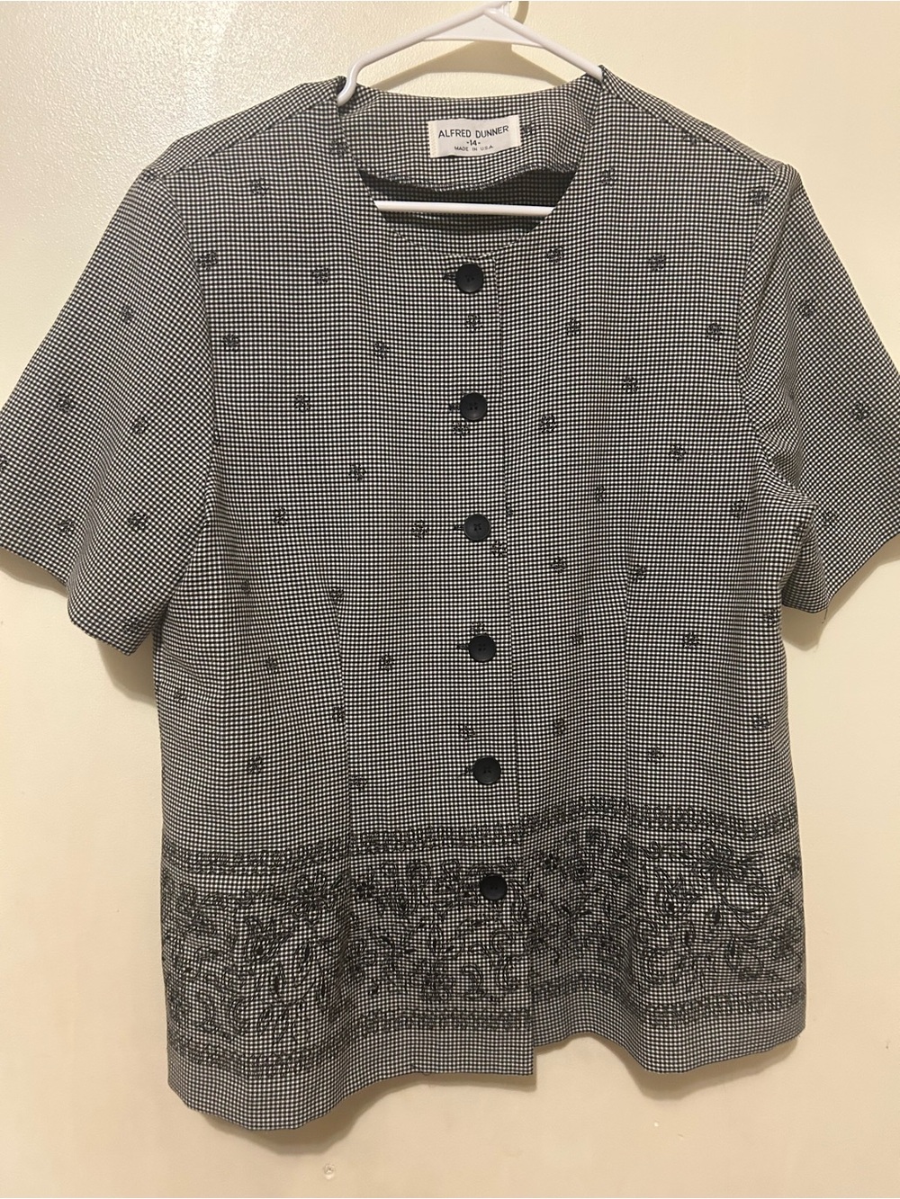 Alfred Dunner Black & White Houndstooth w/Abstract Hem Design Short Sleeve Sz 14